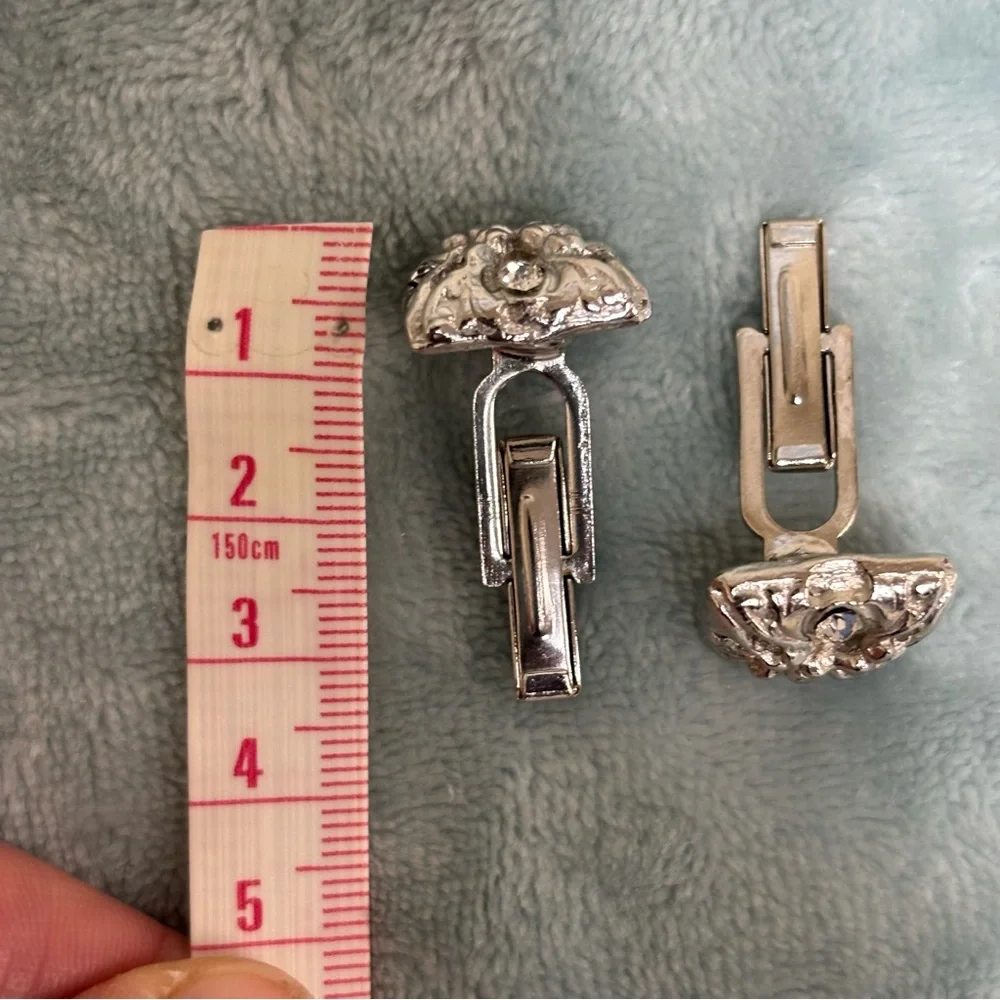 Vintage Silver-Tone Cufflinks Textured Hammered Surface Clear Rhinestones MCM